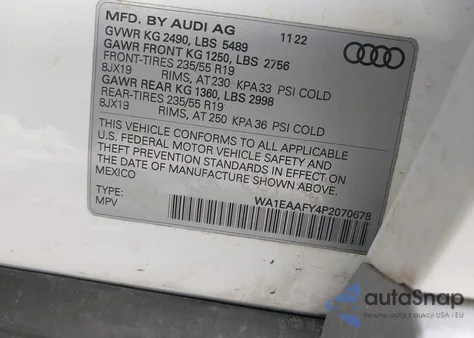 2023 Audi Q5 Premium Plus 45 Tfsi S Line Quattro из США, поврежденный, VIN WA1EAAFY4P2070678